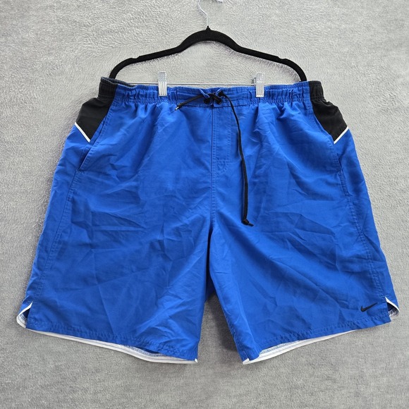 VINTAGE Nike Men Swimwear XL Blue Swoosh Embroidery Swim Trunks Logo 9"‎ Y2K - Picture 1 of 11
